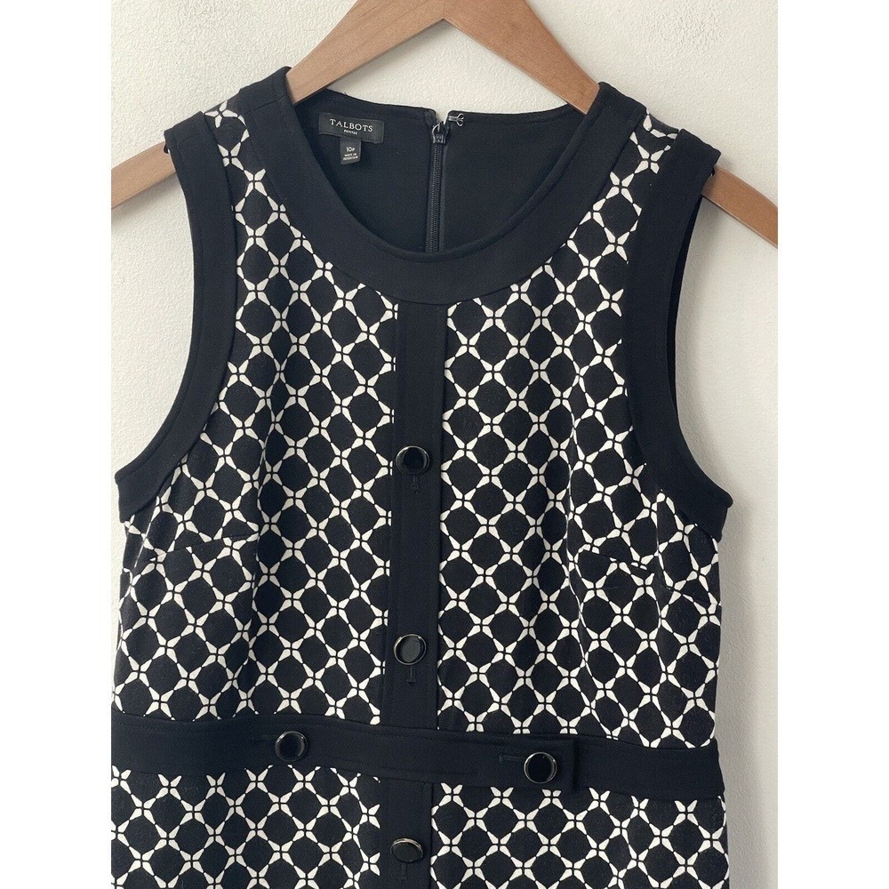 Talbots Womens Black White Patterned Sheath Dress MIDI Size 10P Sleeveless - Picture 4 of 14